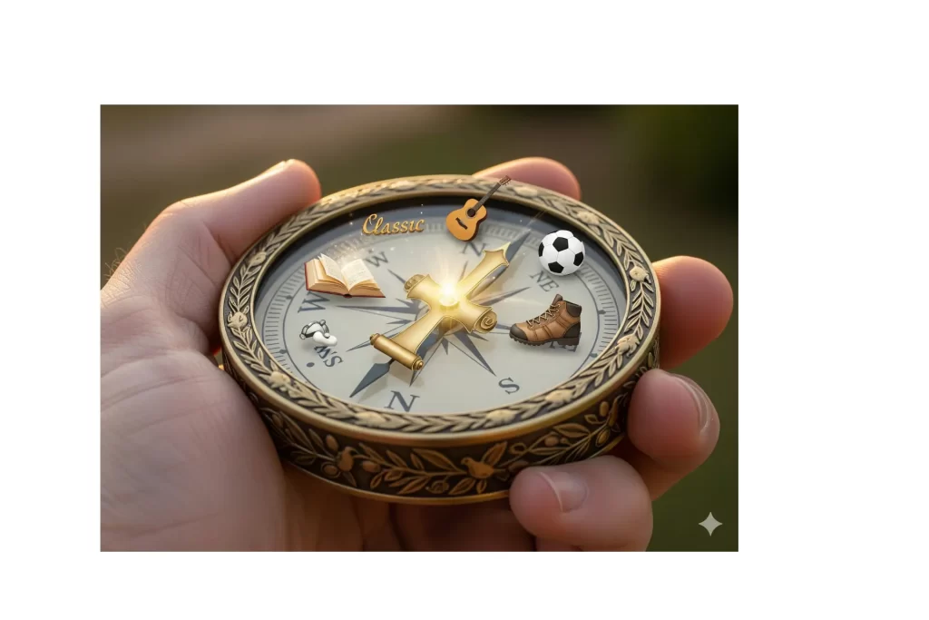 Bússola sobre mapa simbolizando o discernimento cristão na escolha do lazer